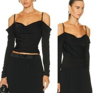 JONATHAN SIMKHAI Size Small Landon Black Satin Drape Off the Shoulder Blouse NWT